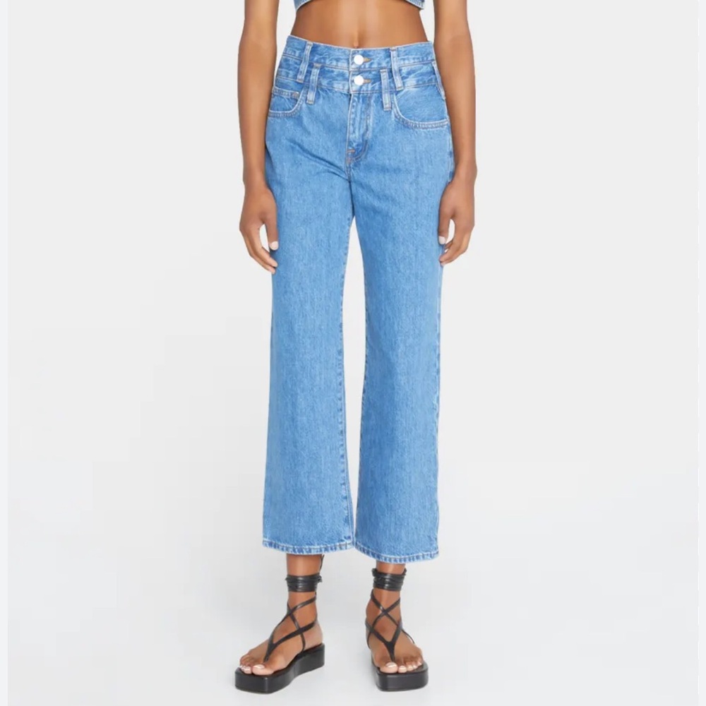 FRAME Le Jane Crop Double Waistband Straight-Leg Jeans Size 27 Rigid Denim - Picture 2 of 11